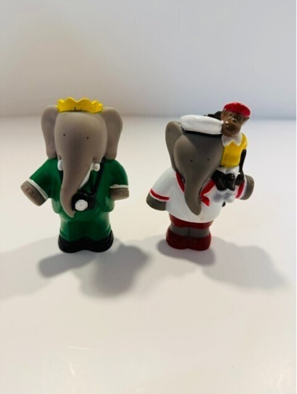 Vintage 1990s Eden Babar Elephant PVC Figure Pair Green Suit Crown Sailor Zephir